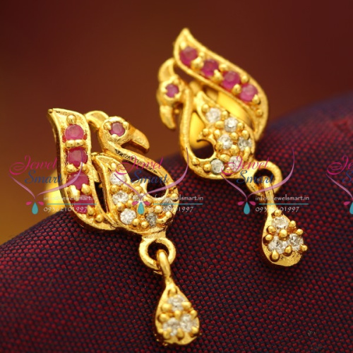 ES5791 Gold Plated Small Peacock Ruby White Screwback Earrings Jewellery Buy Online