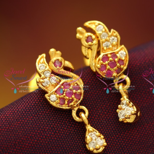 ES5793 Gold Plated Small Peacock Ruby White Screwback Earrings Jewellery Buy Online