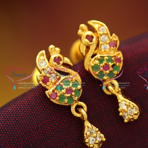 ES5794 Gold Plated Small Peacock Ruby Emerald Screwback Earrings Jewellery Buy Online