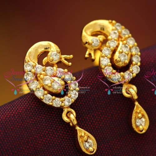 ES5796 Gold Plated Small Peacock AD White Screwback Earrings Jewellery Buy Online
