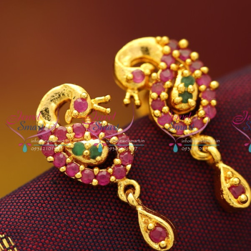 ES5797 Gold Plated Small Peacock Ruby Emerald Screwback Earrings Jewellery Buy Online