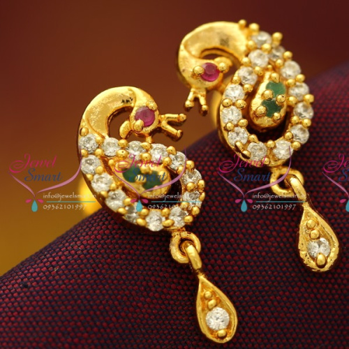 ES5798 Gold Plated Small Peacock AD White Screwback Earrings Jewellery Buy Online