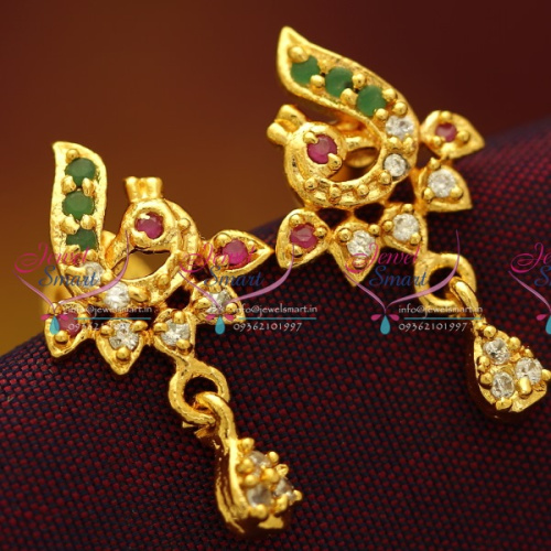 ES5799 Gold Plated Small Peacock Ruby Emerald Screwback Earrings Jewellery Buy Online