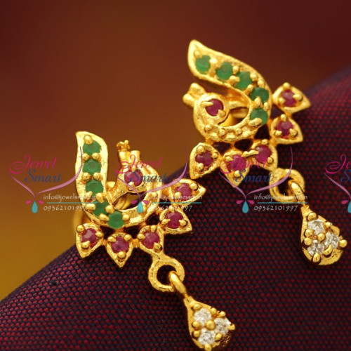 ES5801 Gold Plated Small Peacock Ruby Emerald Screwback Earrings Jewellery Buy Online