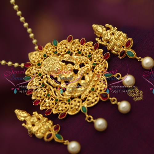 PS5823 Temple Laxmi God Kemp Gold Plated Pendant Earrings Chain Ethnic Jewellery Buy Online