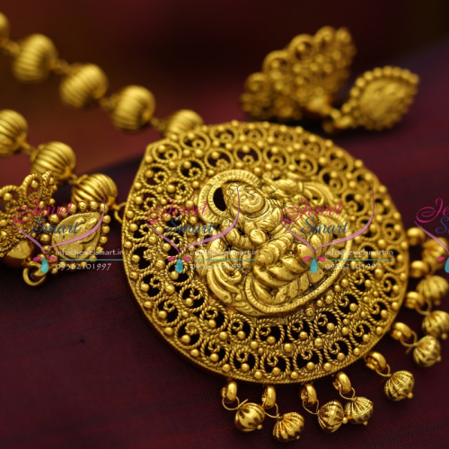 NL5831 Antique Nagas Guddu Mala Temple Lakshmi Haram Beads Nakshi Jewellery