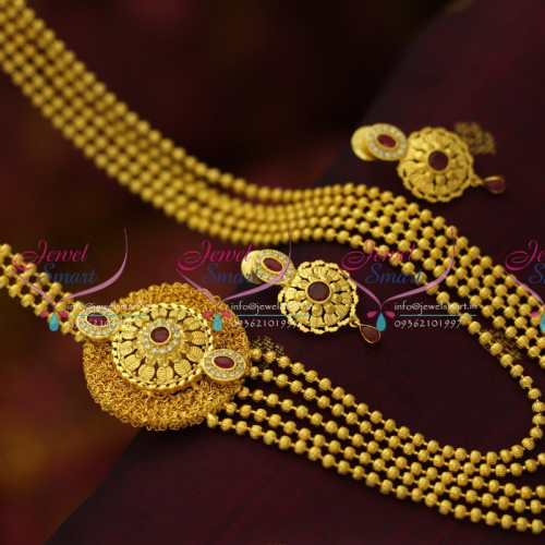 NL5852 Multi Strand CZ Ruby Stylish Side Pendant Gold Plated Jewellery Online