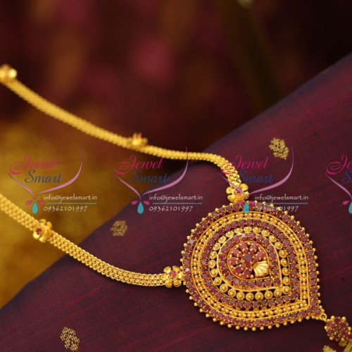 NL5948 Ruby Pendant Flat Chain Haram Gold Look Traditional Collections Online