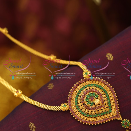 NL5949 Ruby Emerald Pendant Flat Chain Haram Gold Look Traditional Collections Online