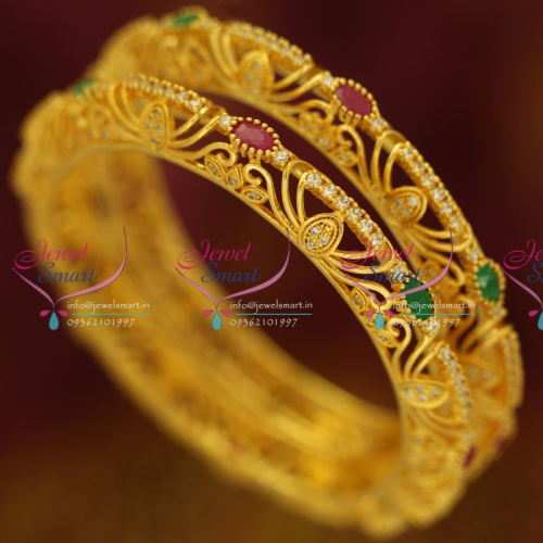 B5950S 2.4 Size 2 Pcs Ruby Emerald White Gold Plated Bangles Buy Online