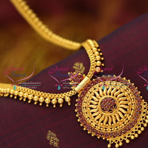NL5954 Ruby Pendant Flat Chain Haram Gold Look Traditional Collections Online