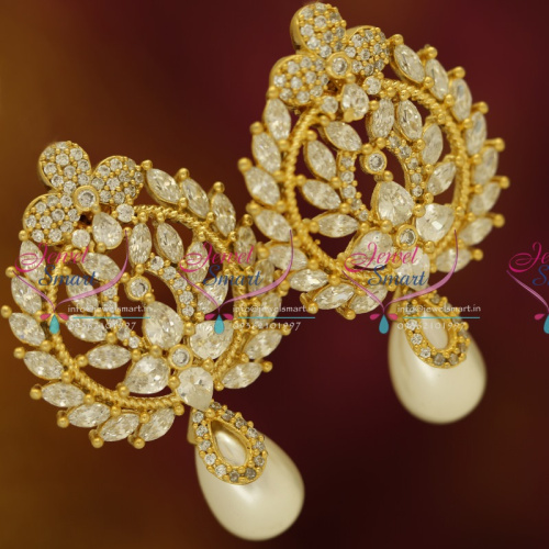 ER6000 CZ White Colour Exclusive Big Size Earrings Pearl Drops Gold Finish Online