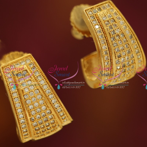 E6005 Gold Plated White CZ Stones "J" Type Earrings Fancy Jewellery Design Online