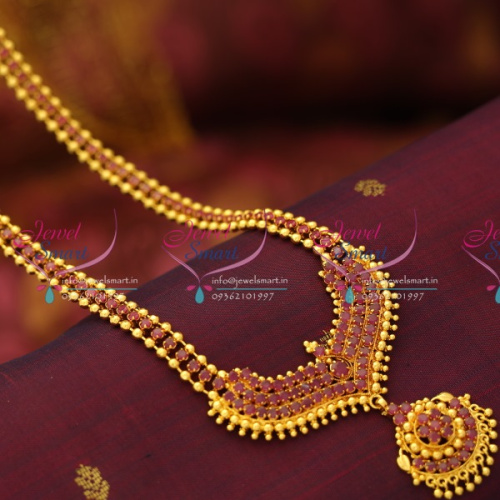 NL6058 Beads Gold Design Traditional Haram Ruby Stones Trendy Long Jewellery Online