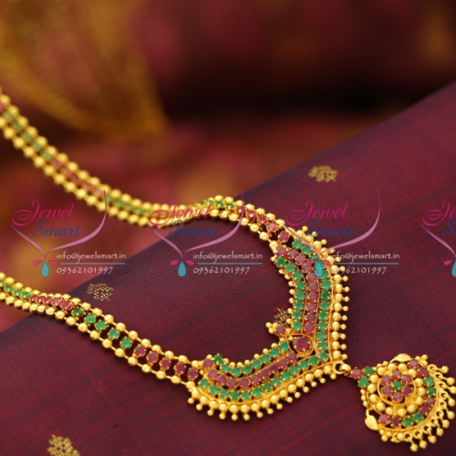NL6059 Beads Gold Design Traditional Haram Ruby Emerald Trendy Long Jewellery Online