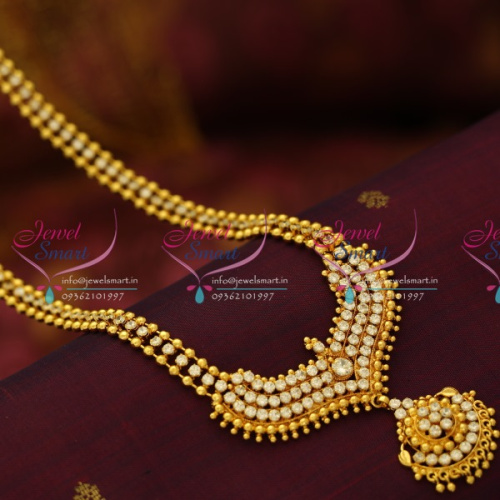 NL6061 Beads Gold Design Traditional Haram AD White Stones Trendy Long Jewellery Online
