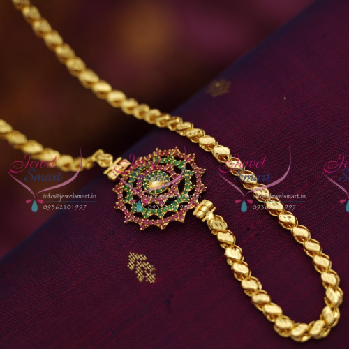 C6248 Gold Plated 24 Inches Chain Ruby Mugappu Side Pendant Fancy Jewellery Online