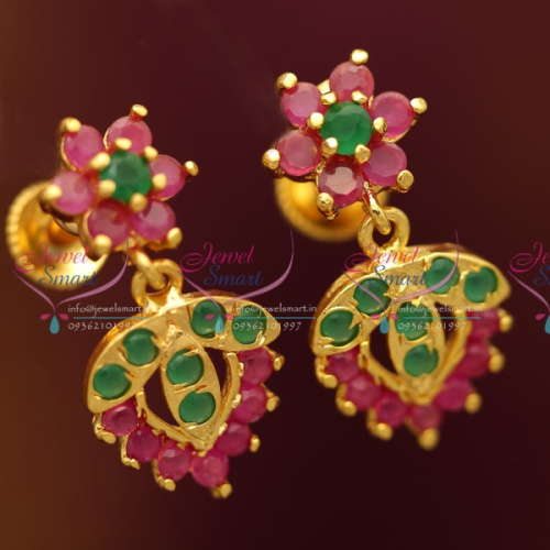 ES6276 Gold Plated Ruby Emerald Screwback South Indian Earrings Buy Online