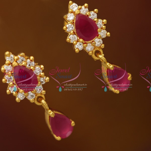 ES6292 Gold Plated Ruby White Stones Screwback South Indian Earrings Buy Online