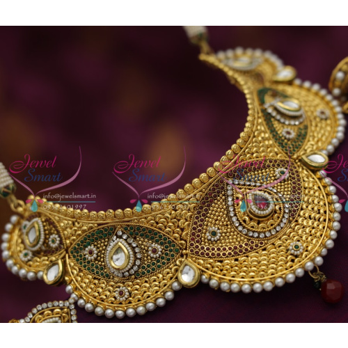 N4103 Dulhan Choker Necklace EarRings Tikka Antique Gold Plated New Designs