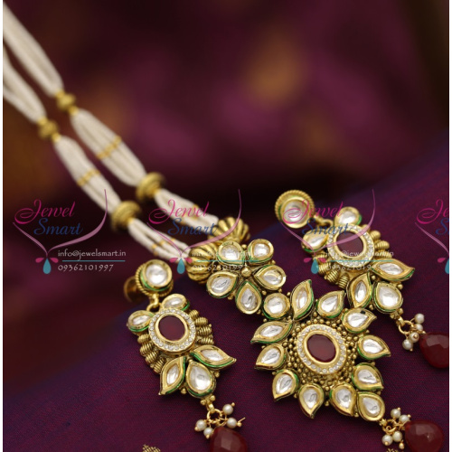 NL6466 Beaded Pearls Ruby Kundan Antique Pendant Golden Balls Fashion Jewellery