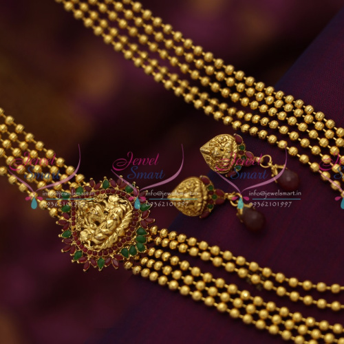 NL6468 Antique Beads Laxmi Temple Pendant Ruby Emerald Multi Strand Beaded Jewellery Online
