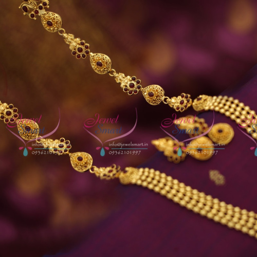 NL6469 Antique Beads Laxmi Temple Jewellery Kemp Haram Long Necklace Online