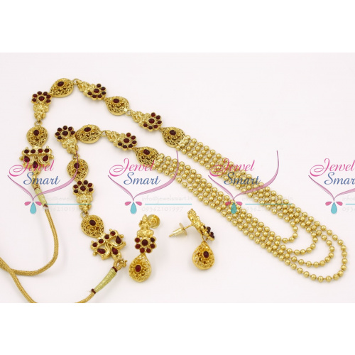 NL6469 Antique Beads Laxmi Temple Jewellery Kemp Haram Long Necklace Online