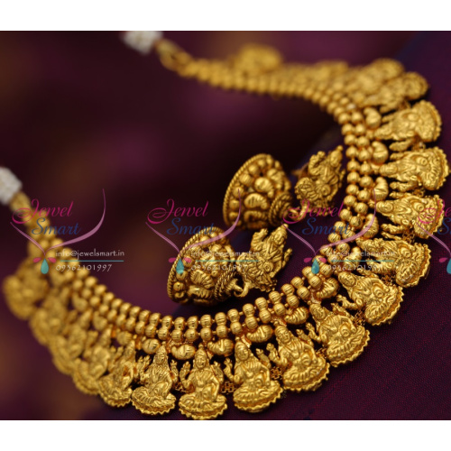 NL6539 Antique Gold Plated Temple Laxmi God Design Traditional Necklace Set