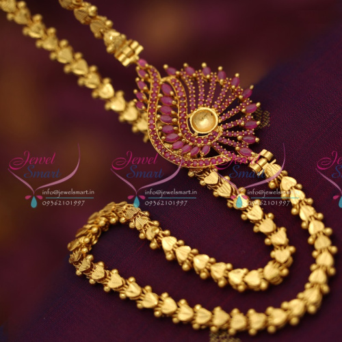 C6802 One Gram 24 Inches Kerala Chain Ruby Mugappu Pendant Party Wear Online