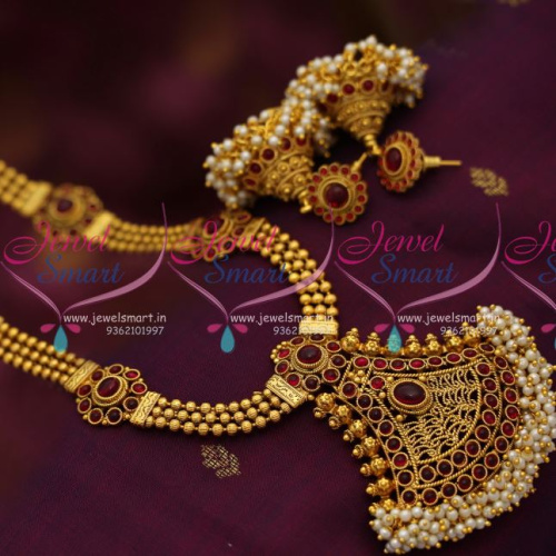 NL6852 Latest Design Kemp Long Haram Necklace Beads Design Big Jhumka