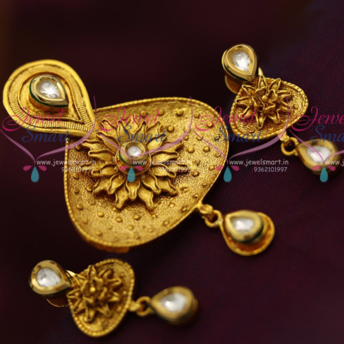 PS7190 One Gram Antique Gold Plated Kundan Floral Pendant Set Buy Online