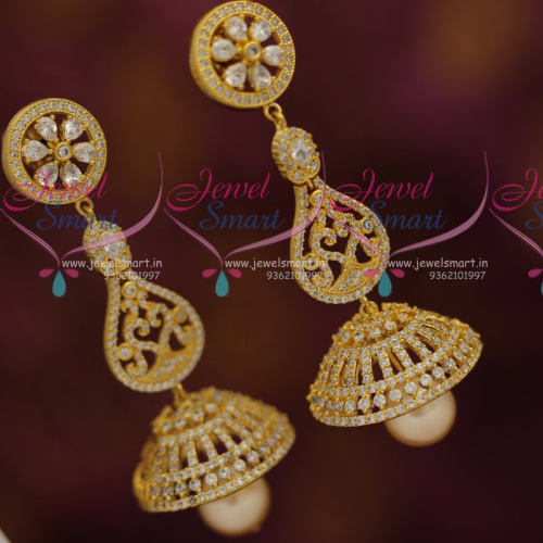 J7326 CZ White Gold Plated Big Size Long Jhumka Bollywood Style Jewellery Online
