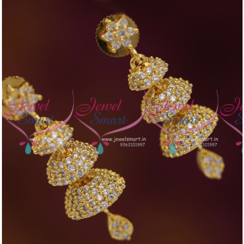J6871 Latest Stylish CZ White 3 Layer Jhumki Earrings Fashion Jewellery Online