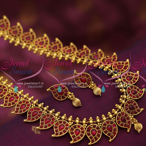 NL6925 Kerala Design Kemp Mango Mala  Jewellery Long Necklace Haram Antique Finish Online