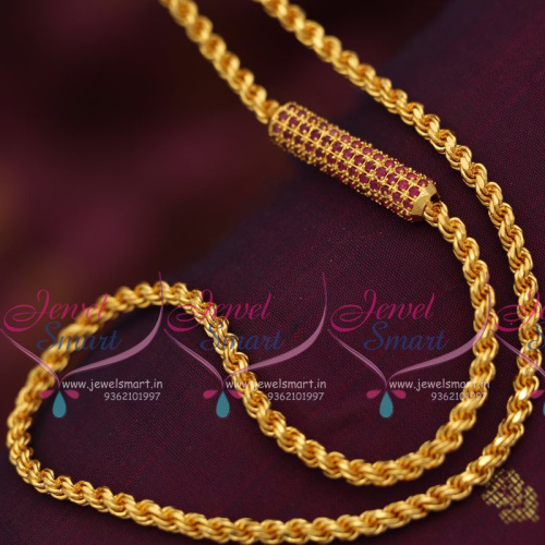 C7273 Ruby Mugappu Thali Kodi 24 Inches 4 MM Chains Gold Plated Daily Wear