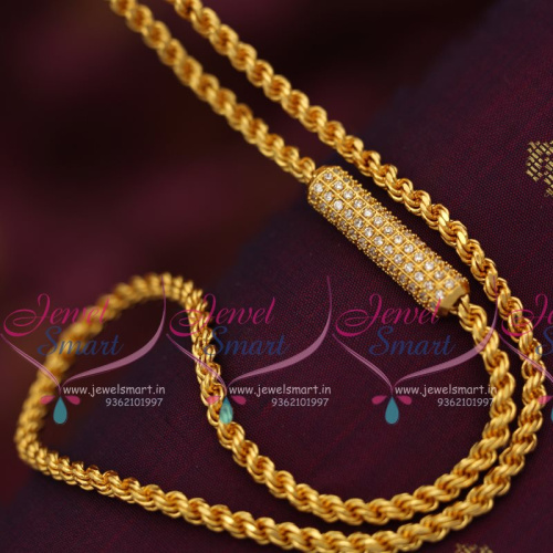 C7274 CZ White Mugappu Thali Kodi 24 Inches 4 MM Chains Gold Plated Daily Wear