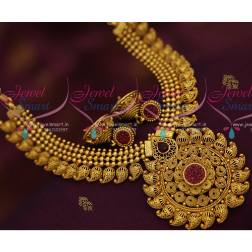 NL7271 Gold Plated Traditional Kemp Mango Necklace Beads Model Jewellery Online
