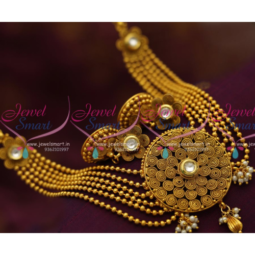 NL6995 Latest Gold Design Multi Layered Fancy Trendy Antique Short Necklace 