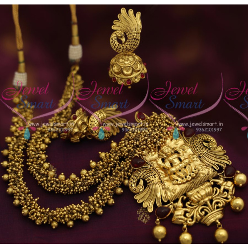 NL7237 Nagas Temple Peacock Gundla Beads Mala Haram Long Necklace Gold Finish Jewellery