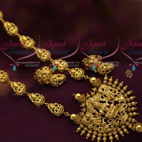 NL7165 Antique Nagas GajaLakshmi God Design Haram Long Necklace South Traditional Jewellery
