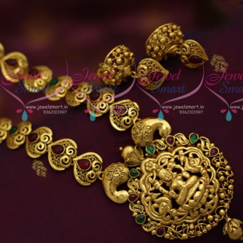 NL7188 Nagas Antique Gold Plated Jewellery Haram Traditional South Indian Designs Online Latest