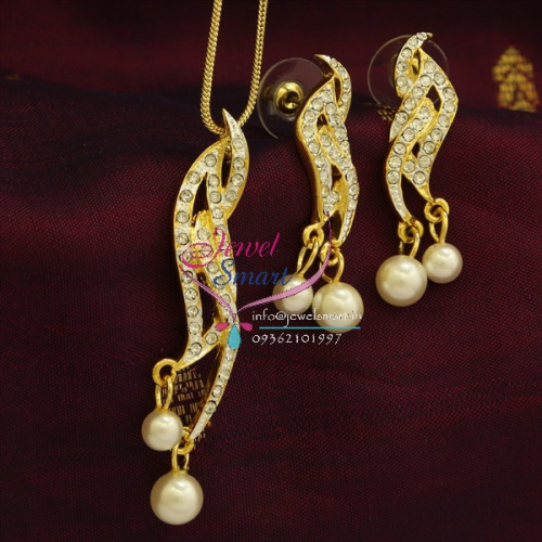 PE8233 Delicate Two Tone Gold Design Pendant Earrings Fancy Chain Set