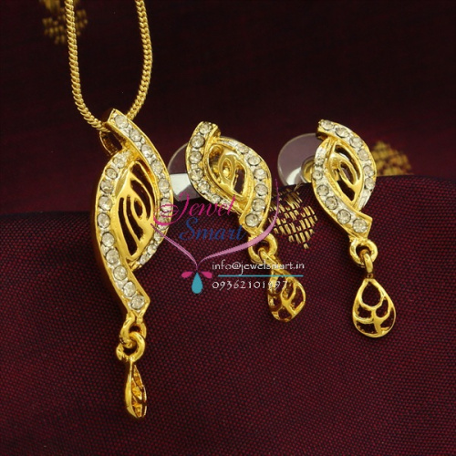 PE8274 Delicate Two Tone Gold Design Pendant Earrings Fancy Chain Set