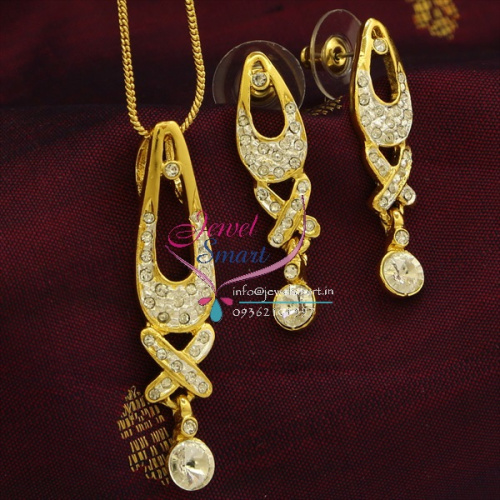 PE9484 Delicate Two Tone Gold Design Pendant Earrings Fancy Chain Set
