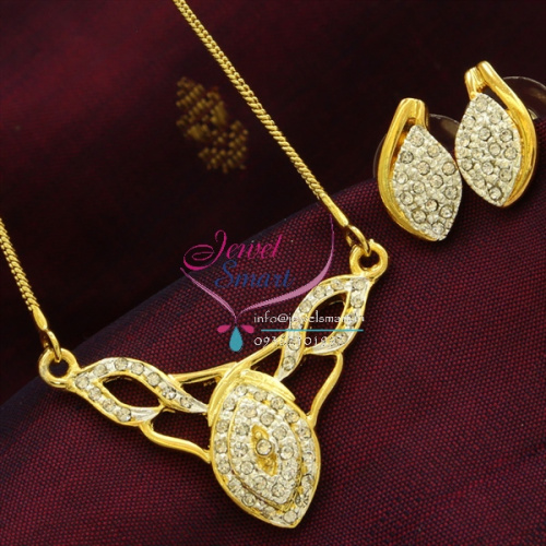 PE9797 Delicate Two Tone Diamond Finish Pendant Earrings Chain