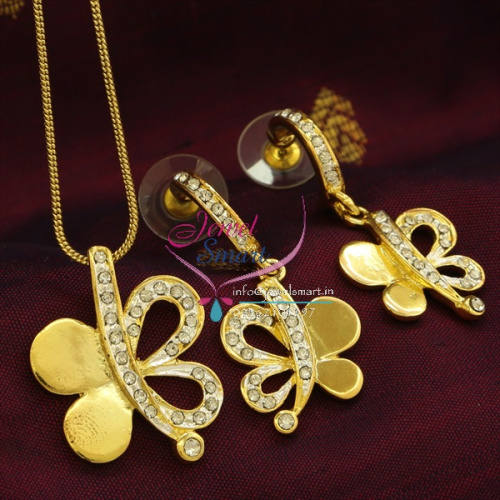 PE9884 Delicate Two Tone Gold Design Pendant Earrings Fancy Chain Set