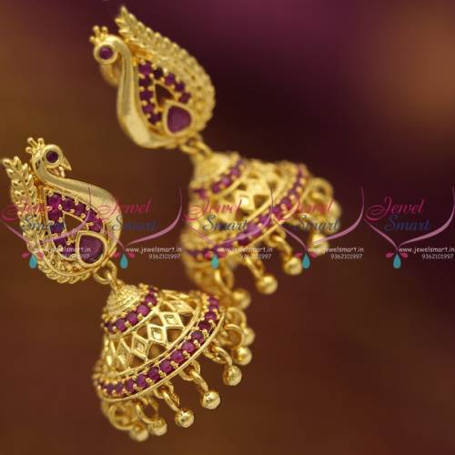 J6826 Gold Plated Ruby Peacock Screwback South Indian Jhumka Earrings Buy Online