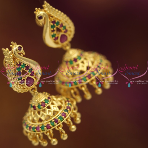J6825 Gold Plated Ruby Emerald Screwback South Indian Jhumka Earrings Buy Online