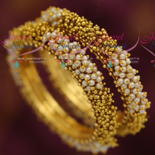 B7276 Golden Pearl Danglers Hand Beaded Bangles Offer Price Fancy Jewellery Online